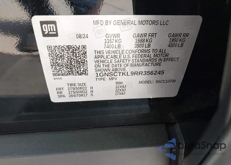 2024 Chevrolet Tahoe C1500 High Country из США, поврежденный, VIN 1GNSCTKL9RR356245